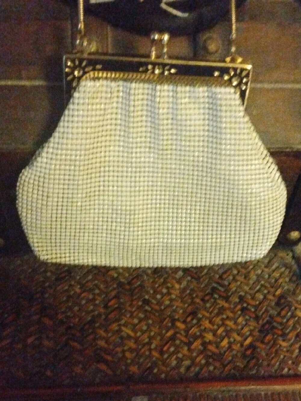 Vintage White Beaded Frame-Top Evening Bag